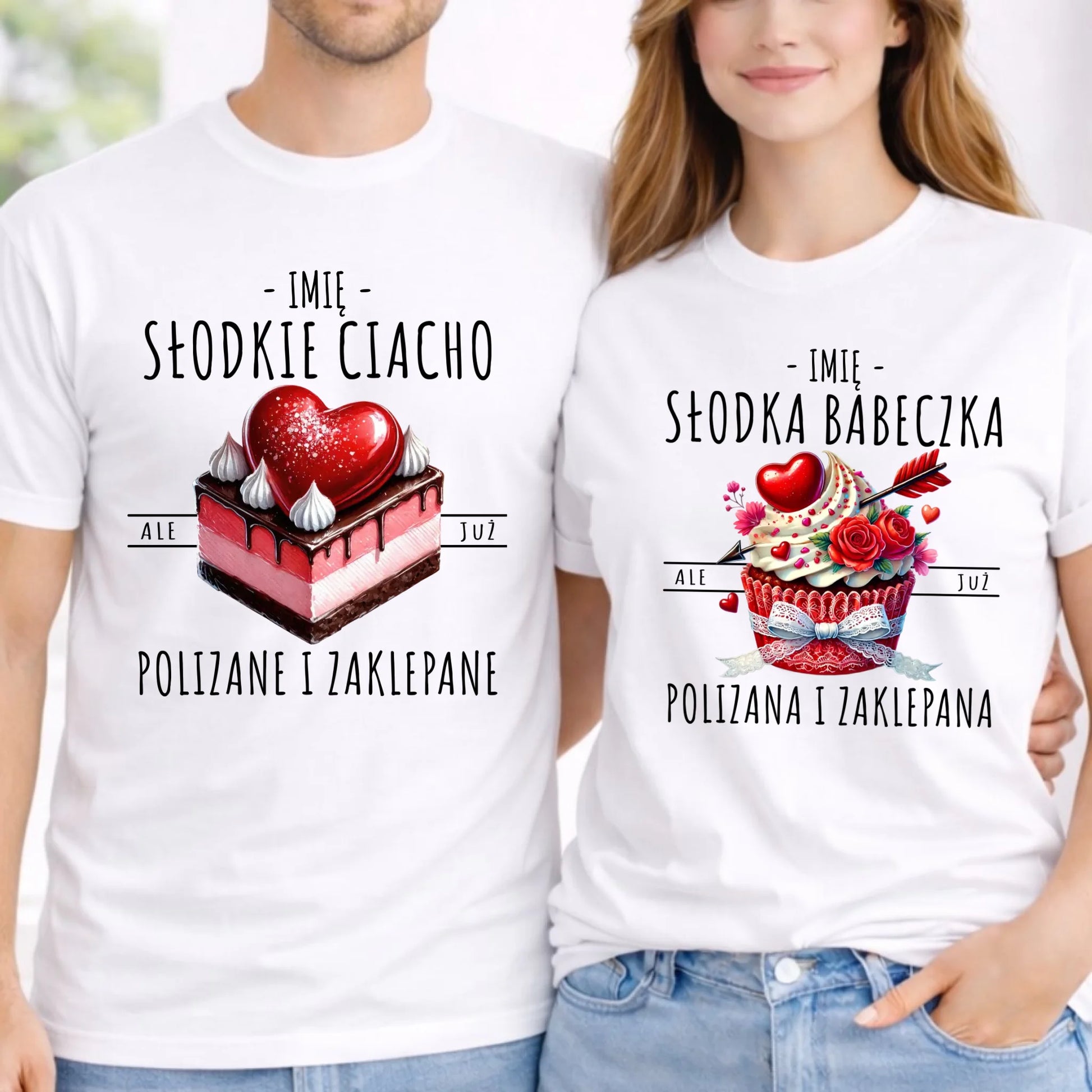 Zestaw koszulek dla par - Słodka babeczka i słodkie ciacho - personalizowany W36 - StoryCups.pl