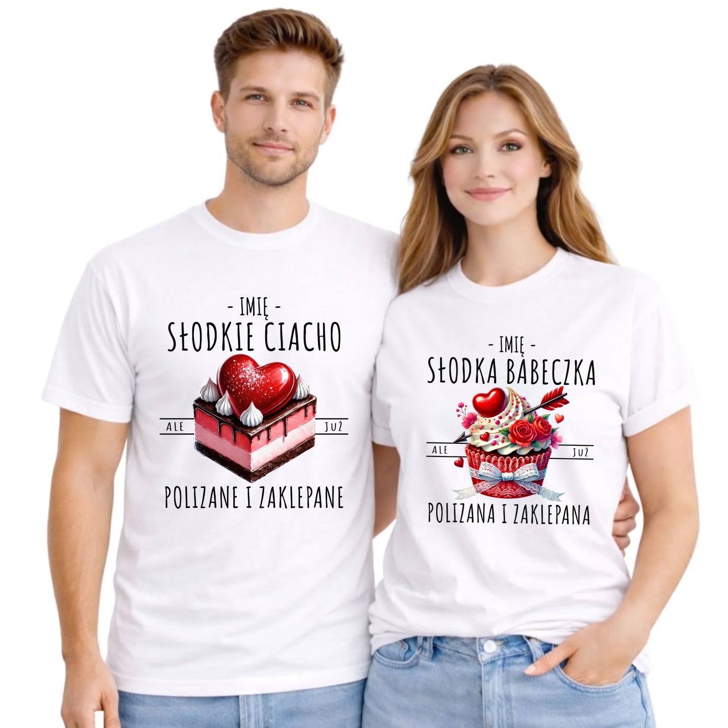 Zestaw koszulek dla par - Słodka babeczka i słodkie ciacho - personalizowany W36 - StoryCups.pl