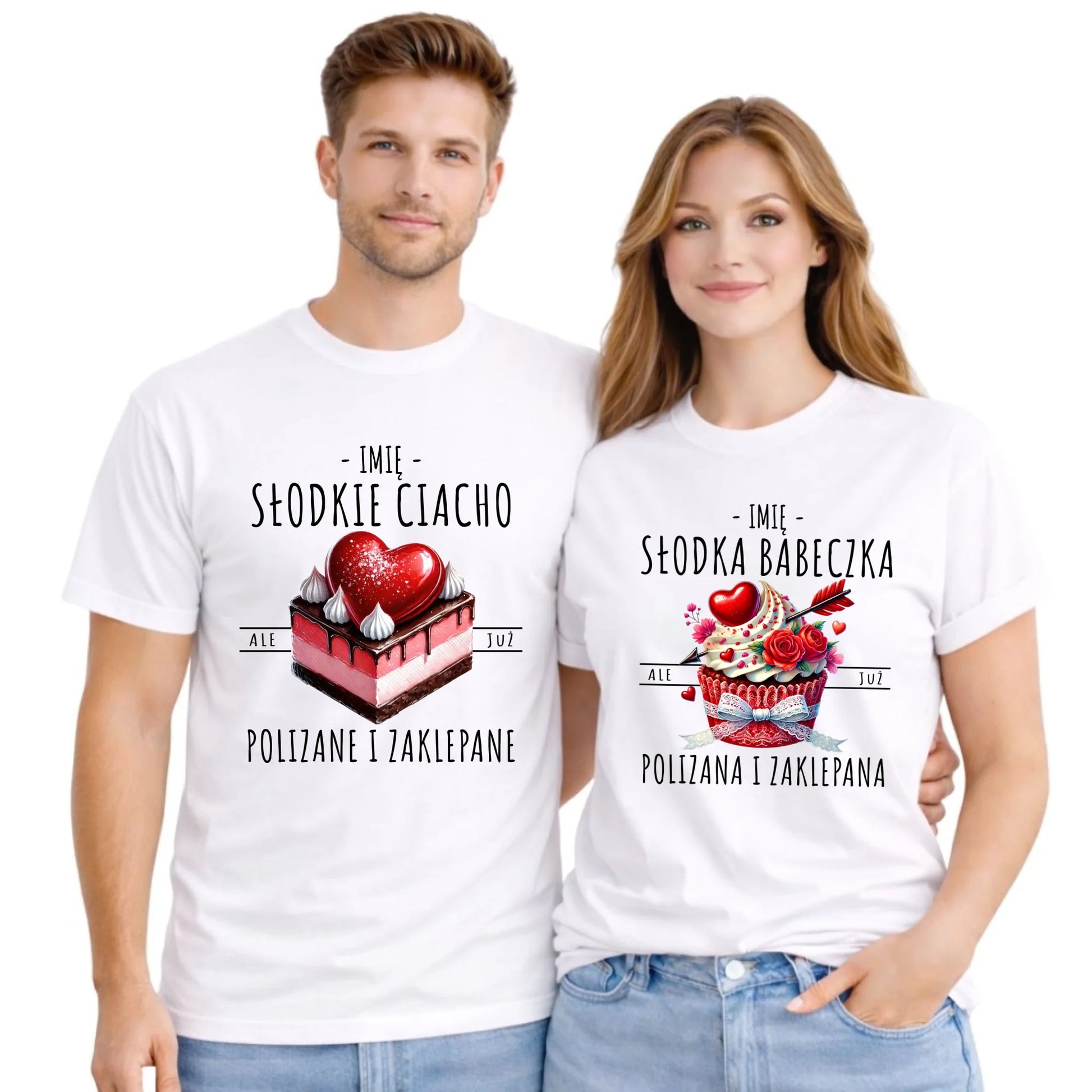 Zestaw koszulek dla par - Słodka babeczka i słodkie ciacho - personalizowany W36 - StoryCups.pl