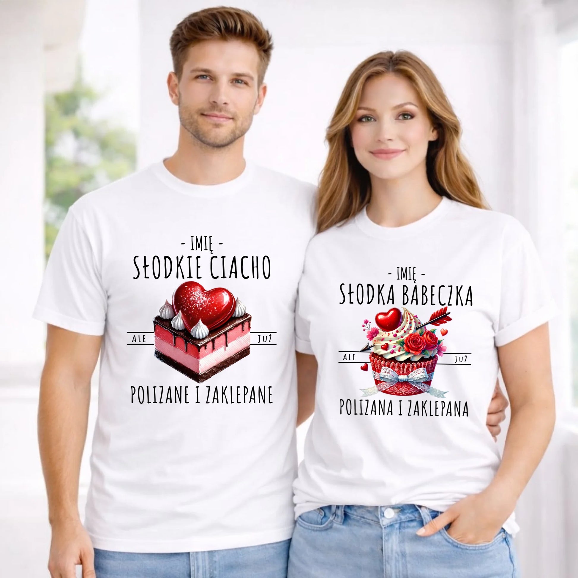 Zestaw koszulek dla par - Słodka babeczka i słodkie ciacho - personalizowany W36 - StoryCups.pl