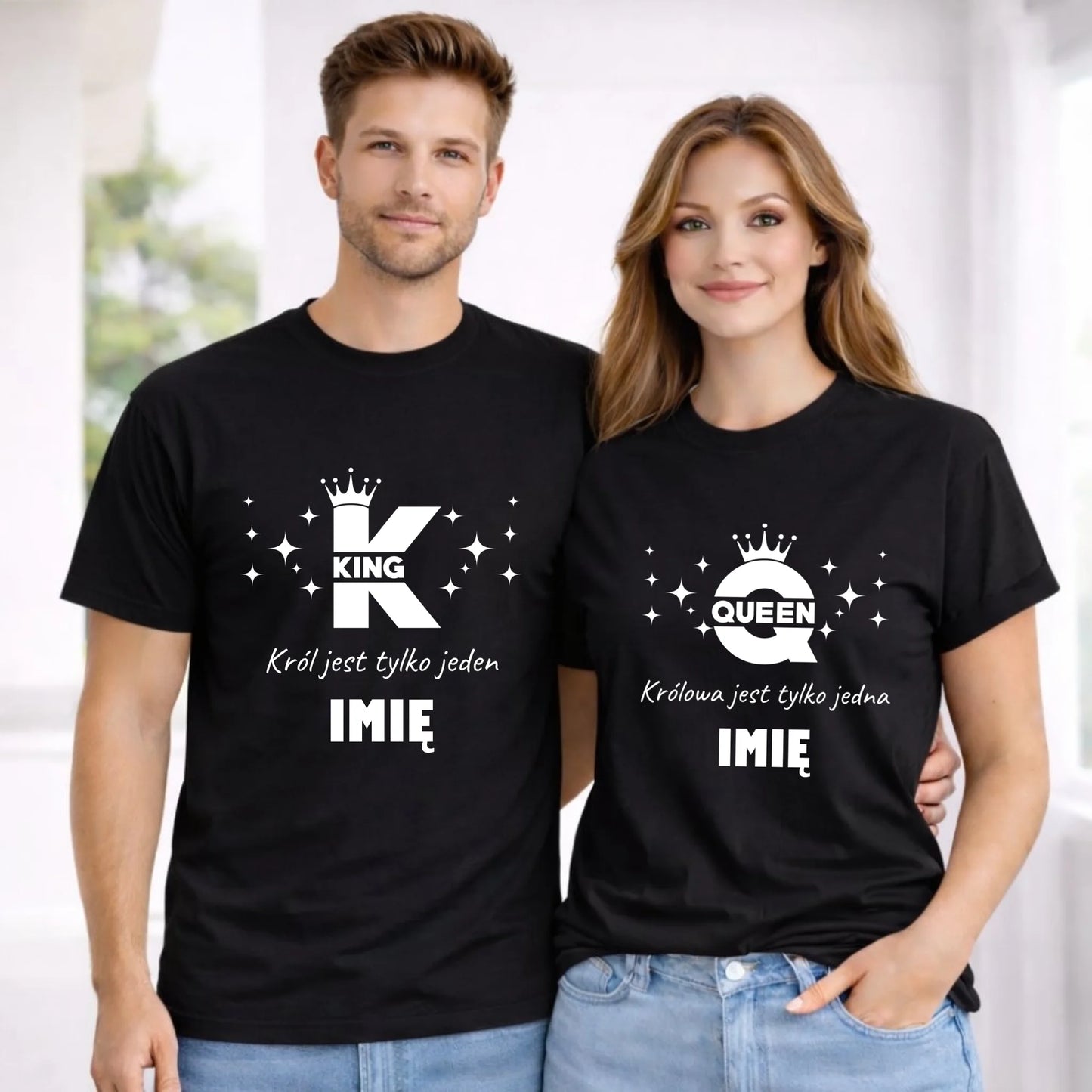 Zestaw koszulek dla par - Queen i King - personalizowany W40 - StoryCups.pl