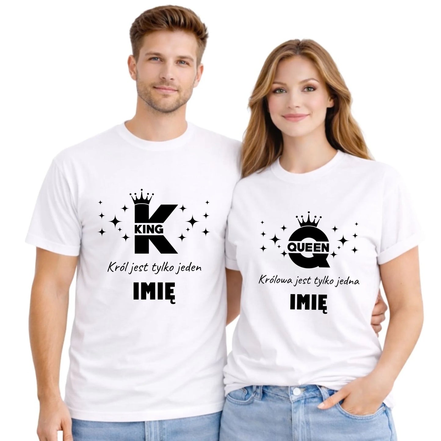 Zestaw koszulek dla par - Queen i King - personalizowany W40 - StoryCups.pl