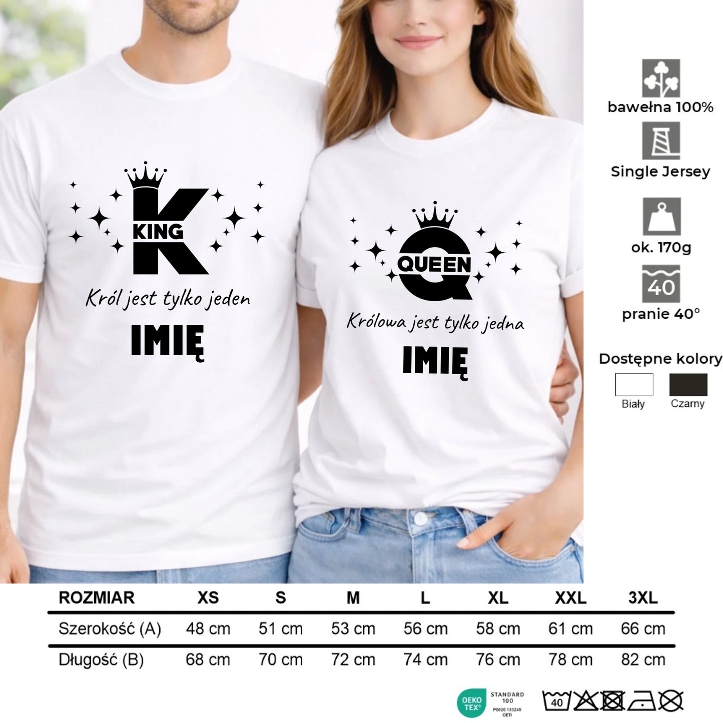 Zestaw koszulek dla par - Queen i King - personalizowany W40 - StoryCups.pl