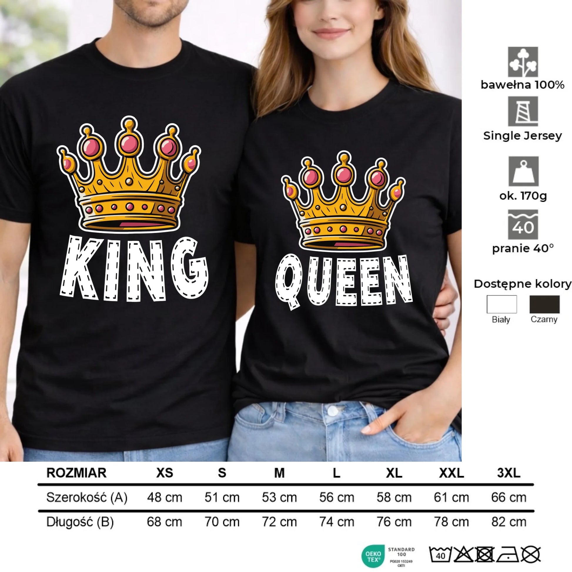 Zestaw koszulek dla par - Queen i King W41 - StoryCups.pl