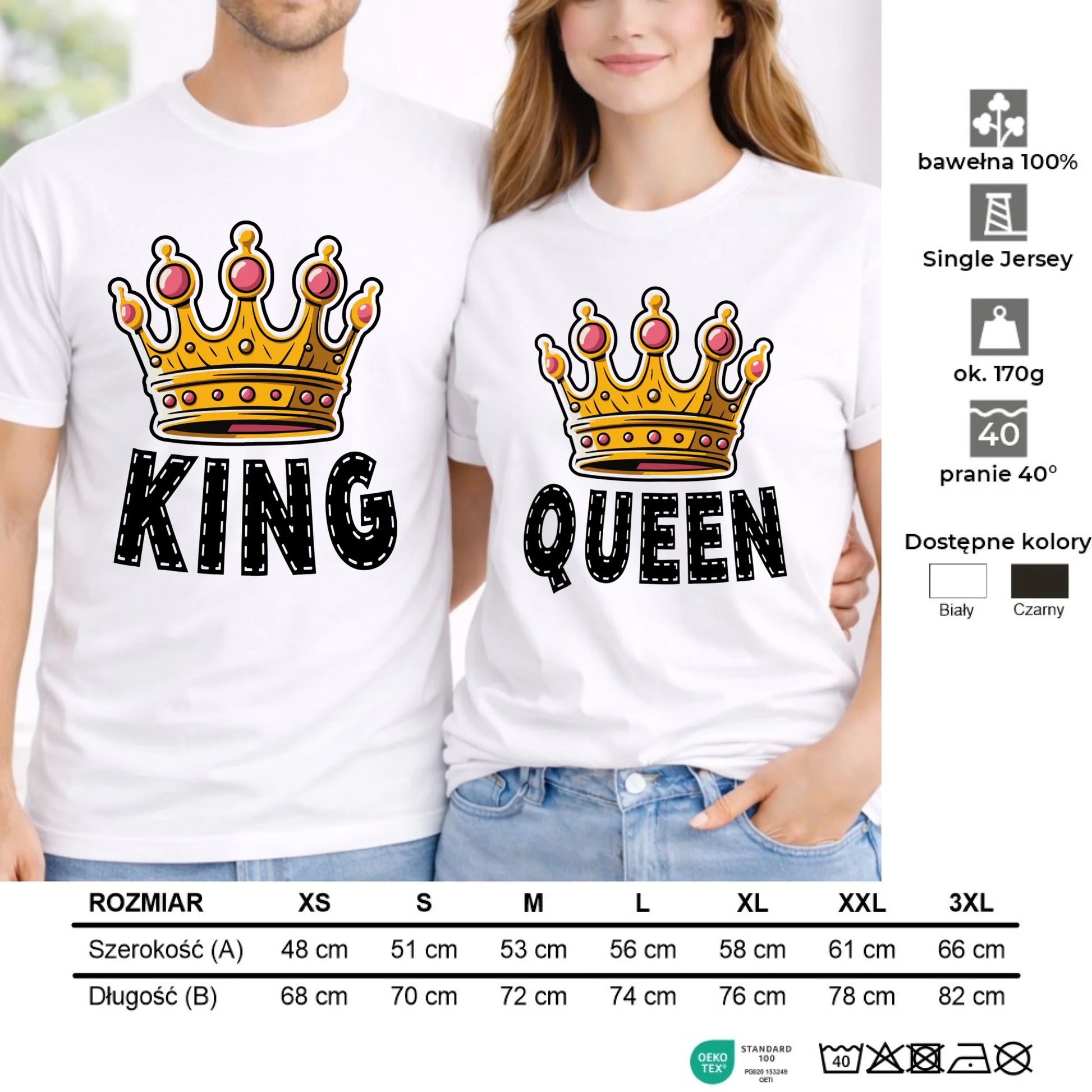Zestaw koszulek dla par - Queen i King W41 - StoryCups.pl