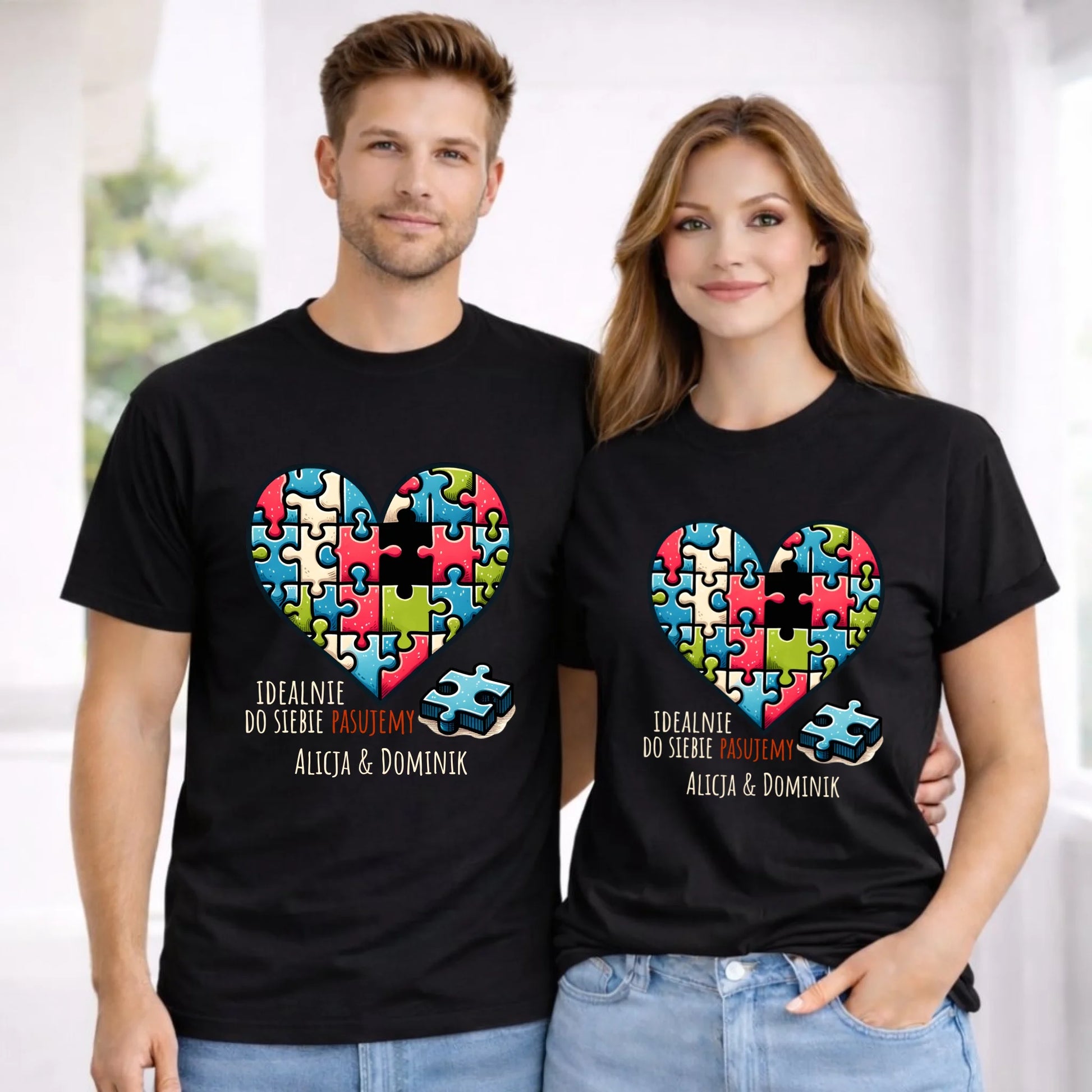 Zestaw koszulek dla par - Idealnie do siebie pasujemy - personalizowany W44 - StoryCups.pl