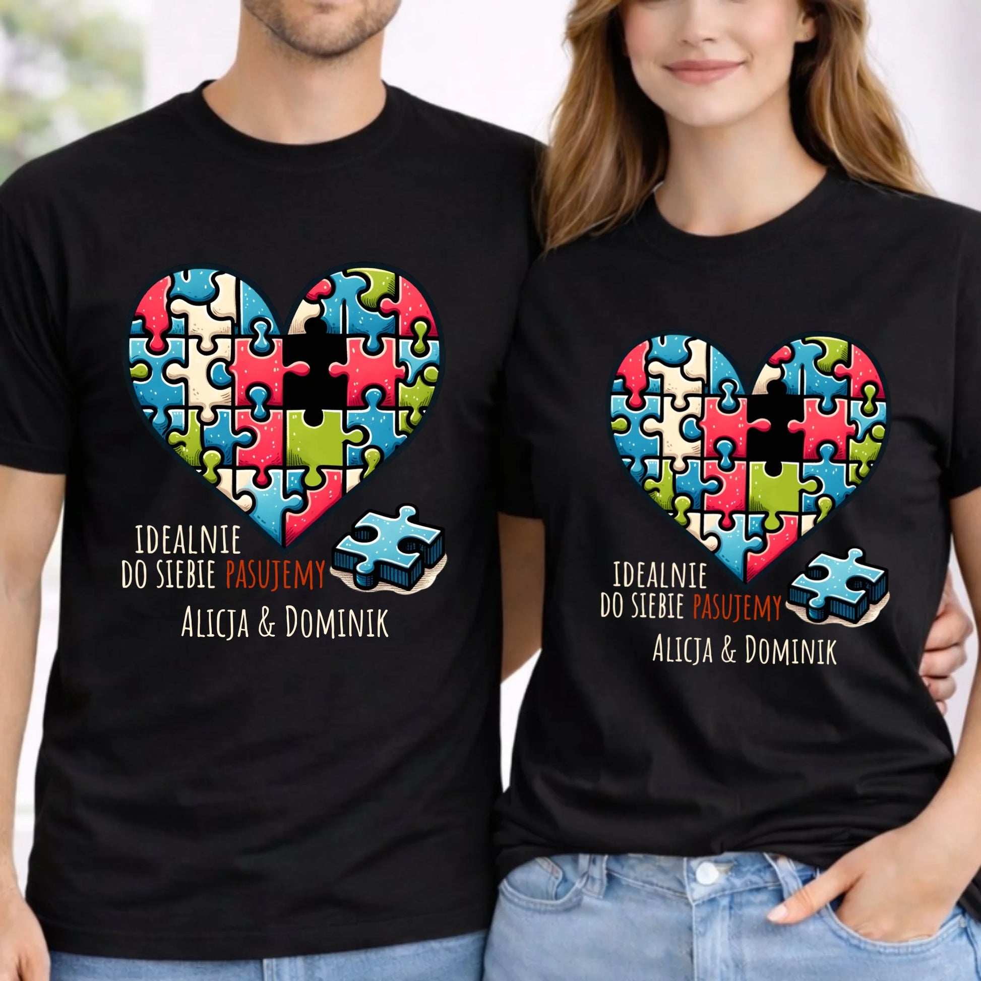 Zestaw koszulek dla par - Idealnie do siebie pasujemy - personalizowany W44 - StoryCups.pl