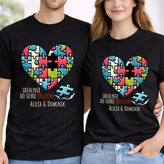 Zestaw koszulek dla par - Idealnie do siebie pasujemy - personalizowany W44 - StoryCups.pl