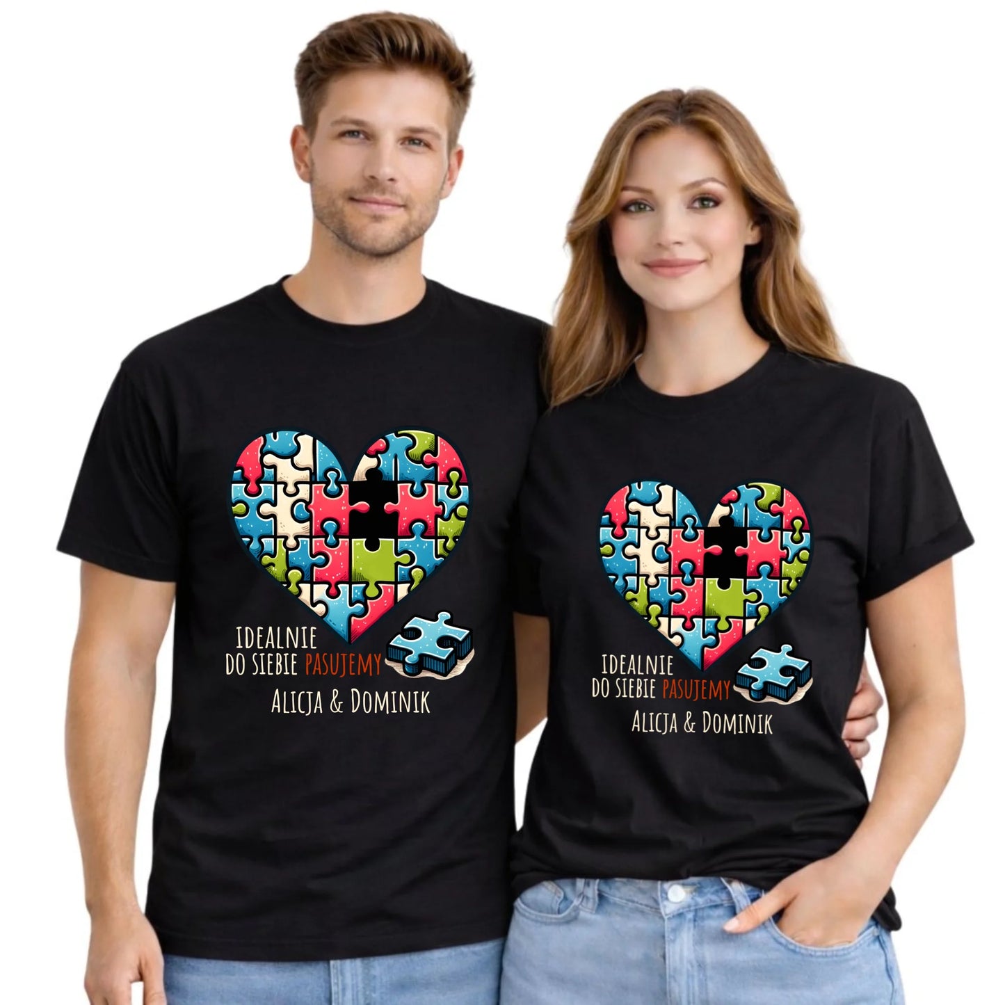 Zestaw koszulek dla par - Idealnie do siebie pasujemy - personalizowany W44 - StoryCups.pl