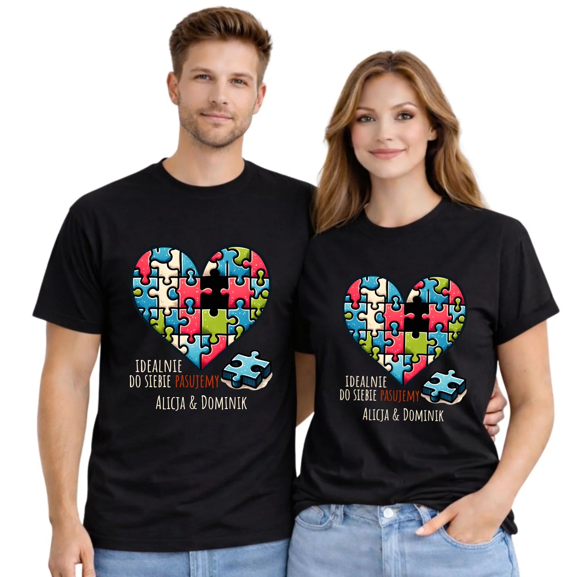 Zestaw koszulek dla par - Idealnie do siebie pasujemy - personalizowany W44 - StoryCups.pl