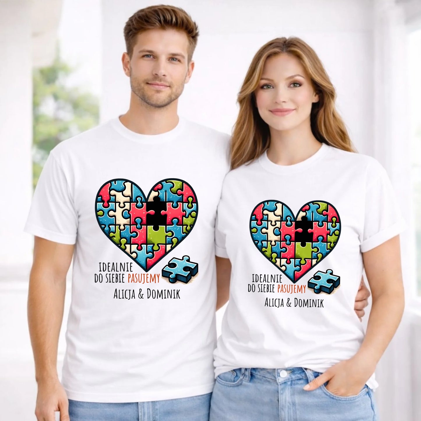 Zestaw koszulek dla par - Idealnie do siebie pasujemy - personalizowany W44 - StoryCups.pl