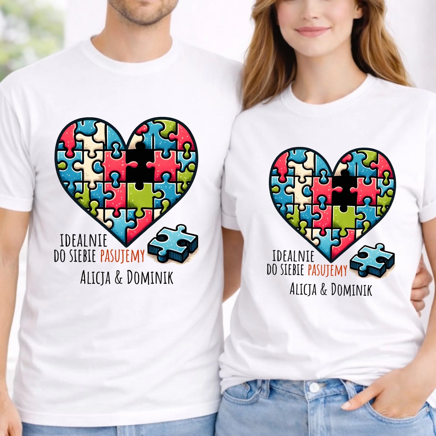 Zestaw koszulek dla par - Idealnie do siebie pasujemy - personalizowany W44 - StoryCups.pl