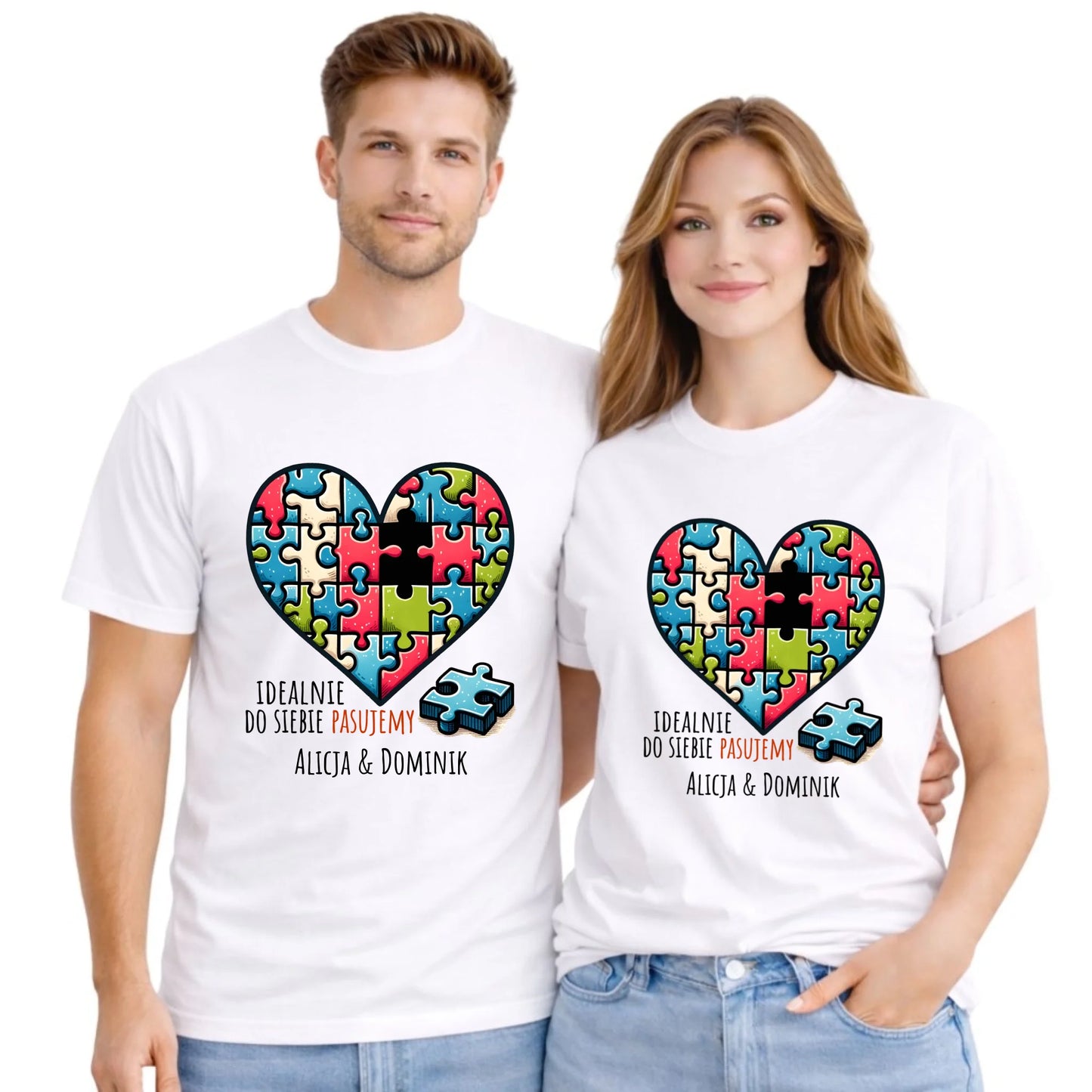 Zestaw koszulek dla par - Idealnie do siebie pasujemy - personalizowany W44 - StoryCups.pl
