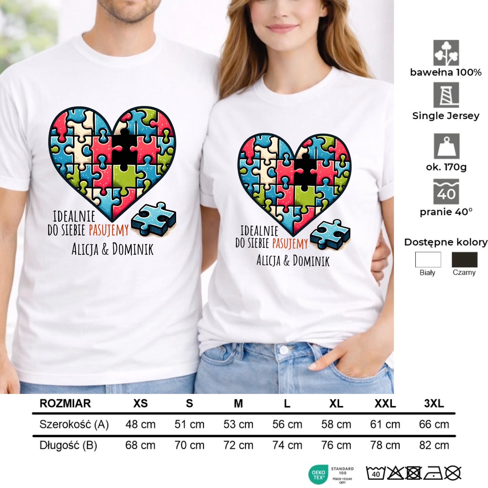 Zestaw koszulek dla par - Idealnie do siebie pasujemy - personalizowany W44 - StoryCups.pl