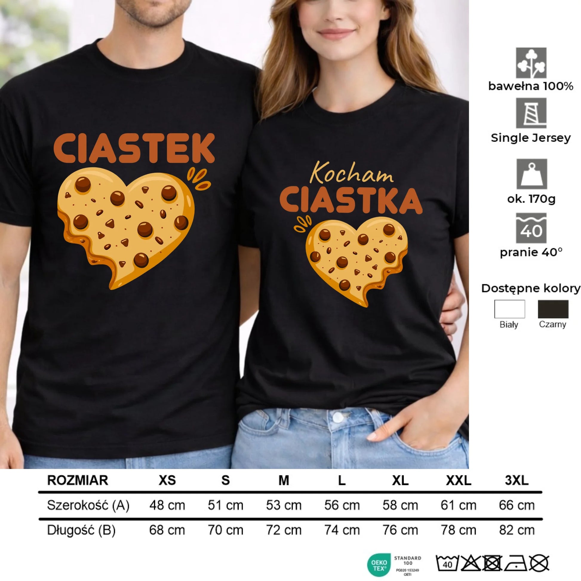 Zestaw koszulek dla par - Kocham Ciastka i Ciastek W53 - StoryCups.pl