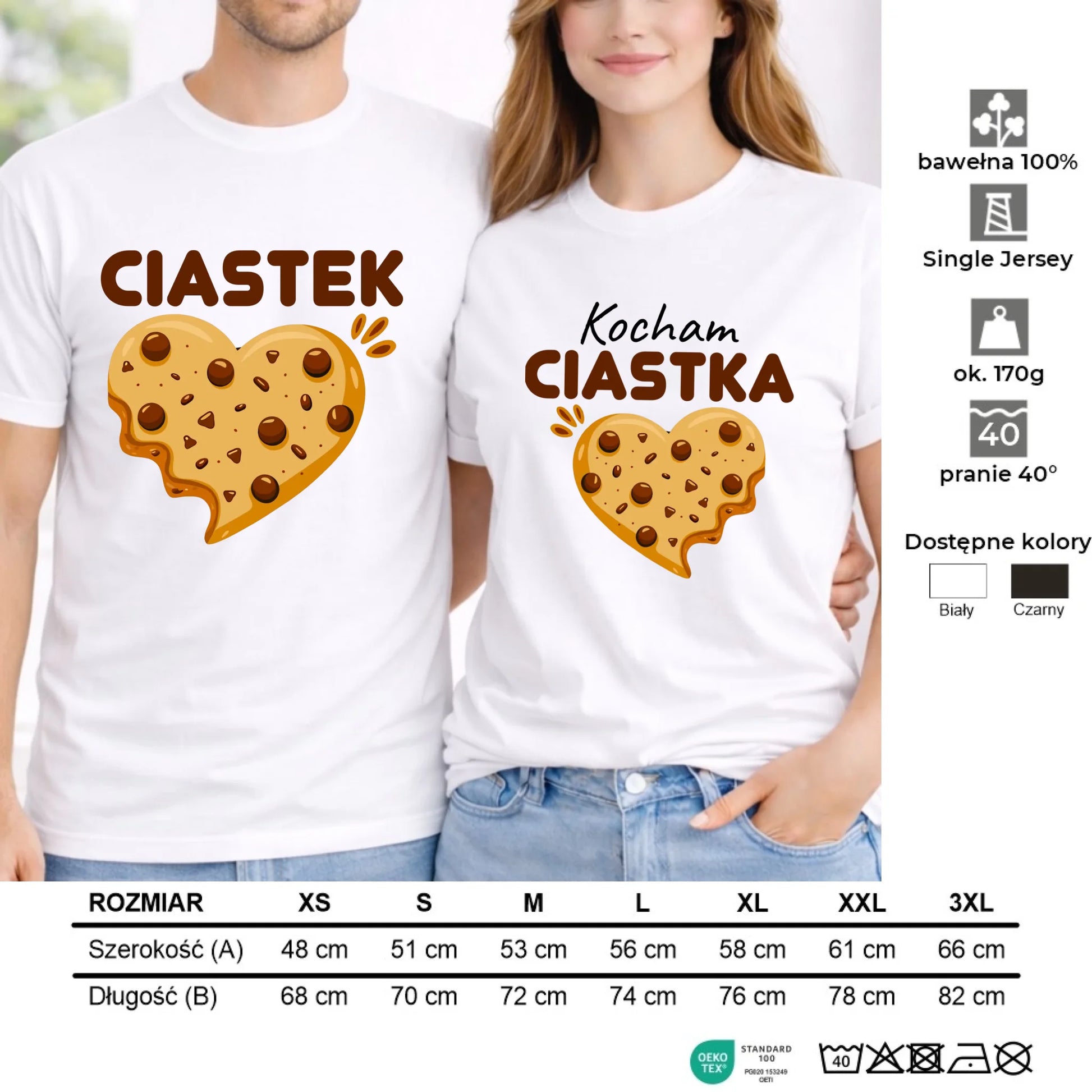 Zestaw koszulek dla par - Kocham Ciastka i Ciastek W53 - StoryCups.pl