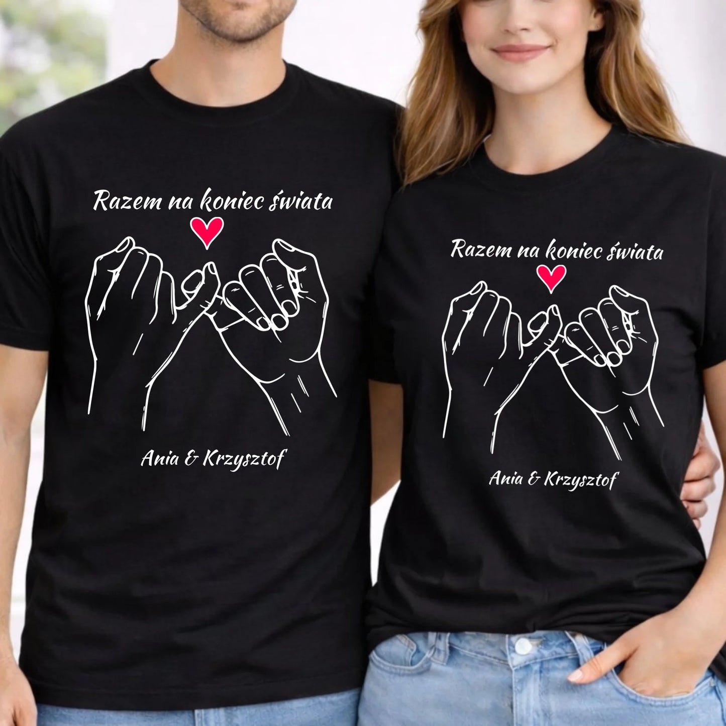 Zestaw koszulek dla par - Razem na koniec świata - personalizowany W60 - StoryCups.pl