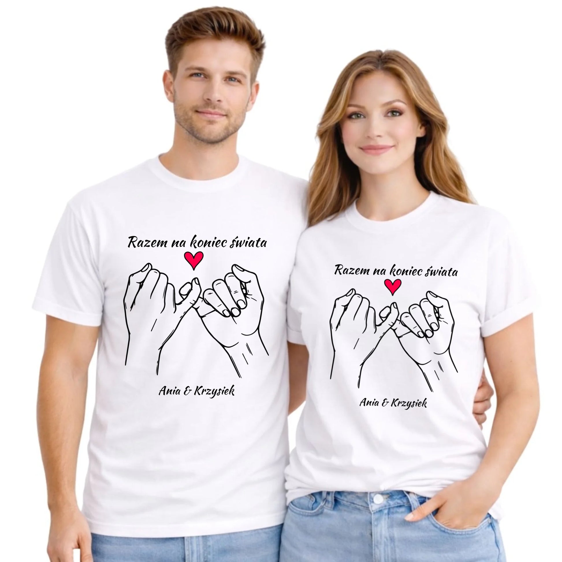 Zestaw koszulek dla par - Razem na koniec świata - personalizowany W60 - StoryCups.pl