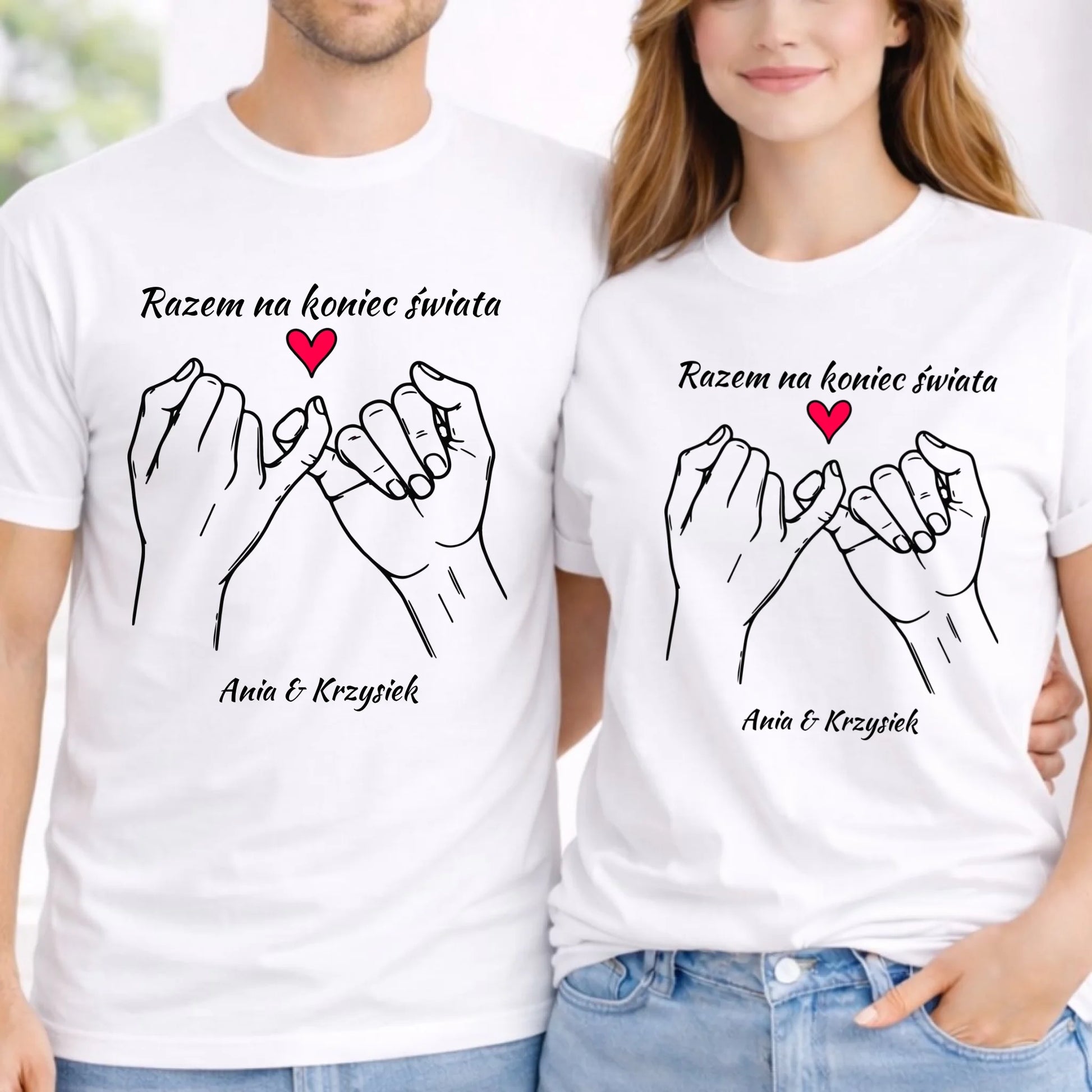 Zestaw koszulek dla par - Razem na koniec świata - personalizowany W60 - StoryCups.pl