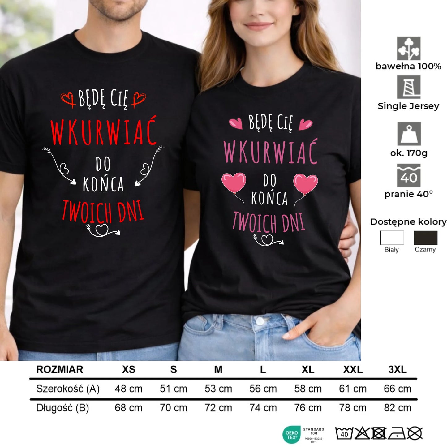 Zestaw koszulek dla par - Będę Cię wku*wiać do końca Twoich dni - bez cenzury W61 - StoryCups.pl