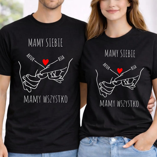 Zestaw koszulek dla par - Zaplecione ręce mamy siebie mamy wszystko - personalizowany W63 - StoryCups.pl