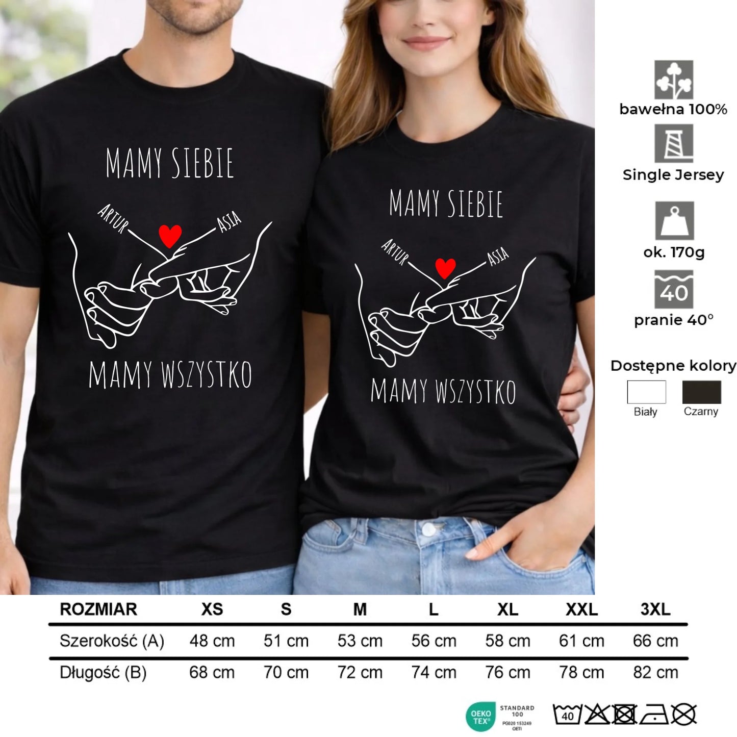 Zestaw koszulek dla par - Zaplecione ręce mamy siebie mamy wszystko - personalizowany W63 - StoryCups.pl