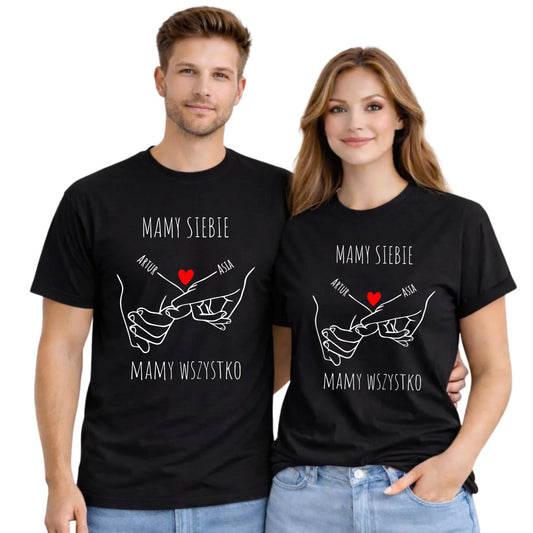Zestaw koszulek dla par - Zaplecione ręce mamy siebie mamy wszystko - personalizowany W63 - StoryCups.pl