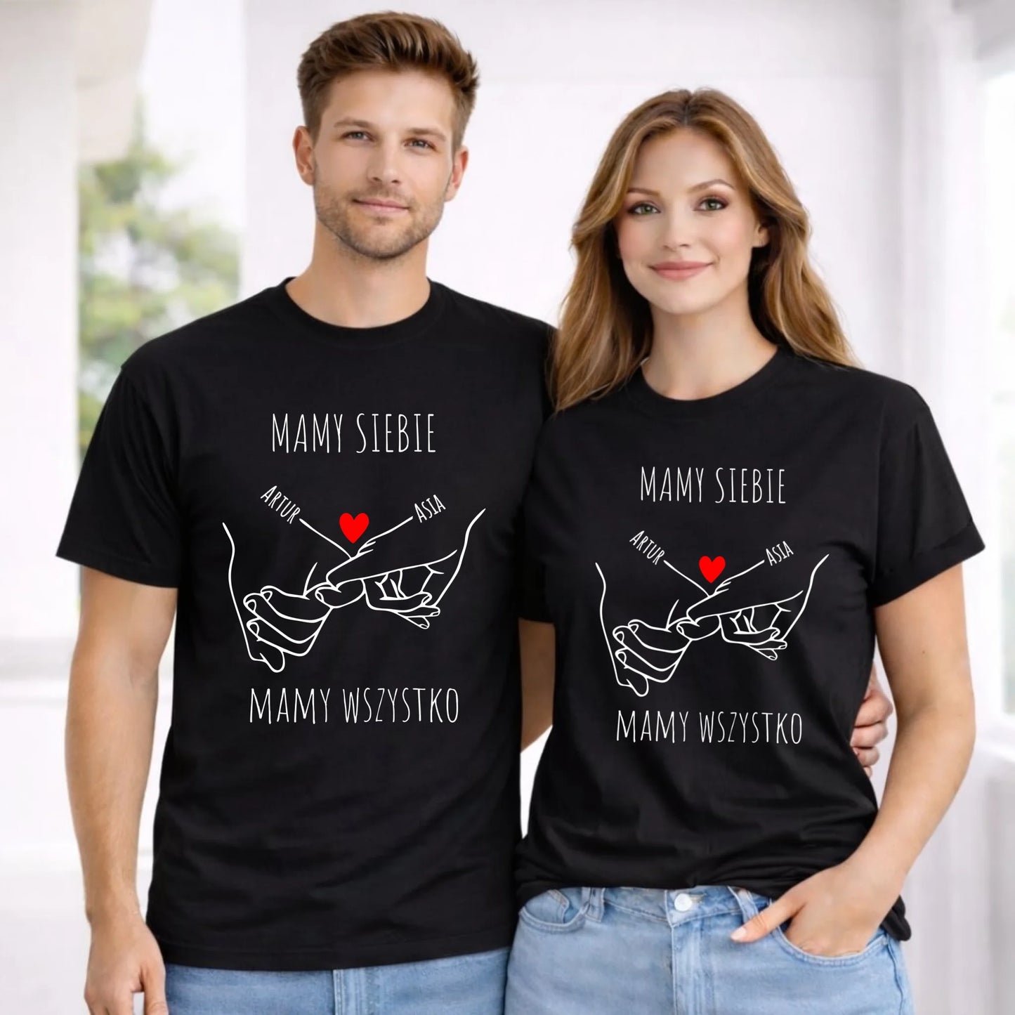 Zestaw koszulek dla par - Zaplecione ręce mamy siebie mamy wszystko - personalizowany W63 - StoryCups.pl