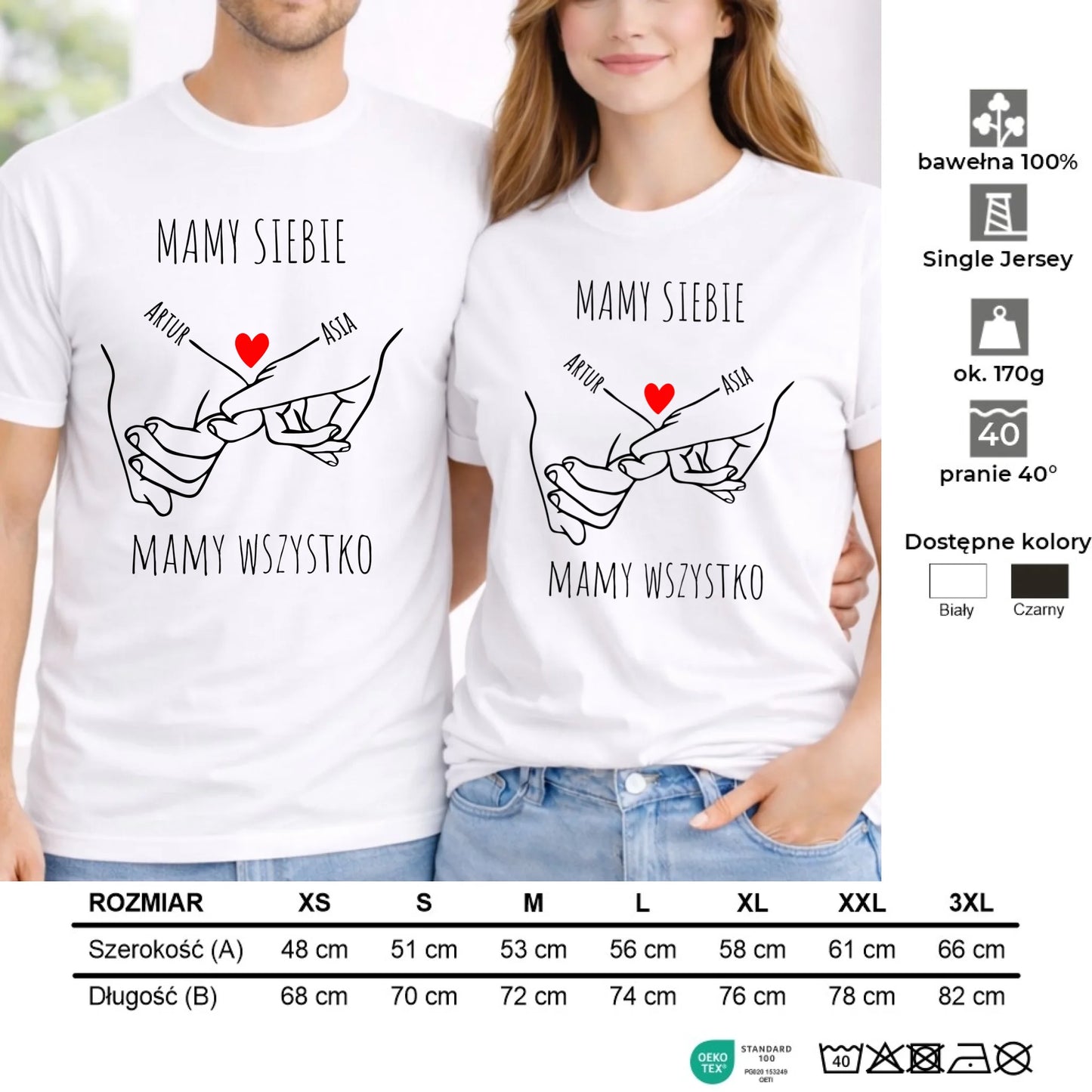 Zestaw koszulek dla par - Zaplecione ręce mamy siebie mamy wszystko - personalizowany W63 - StoryCups.pl