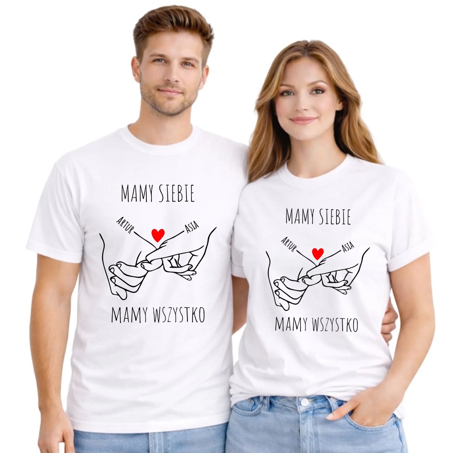 Zestaw koszulek dla par - Zaplecione ręce mamy siebie mamy wszystko - personalizowany W63 - StoryCups.pl