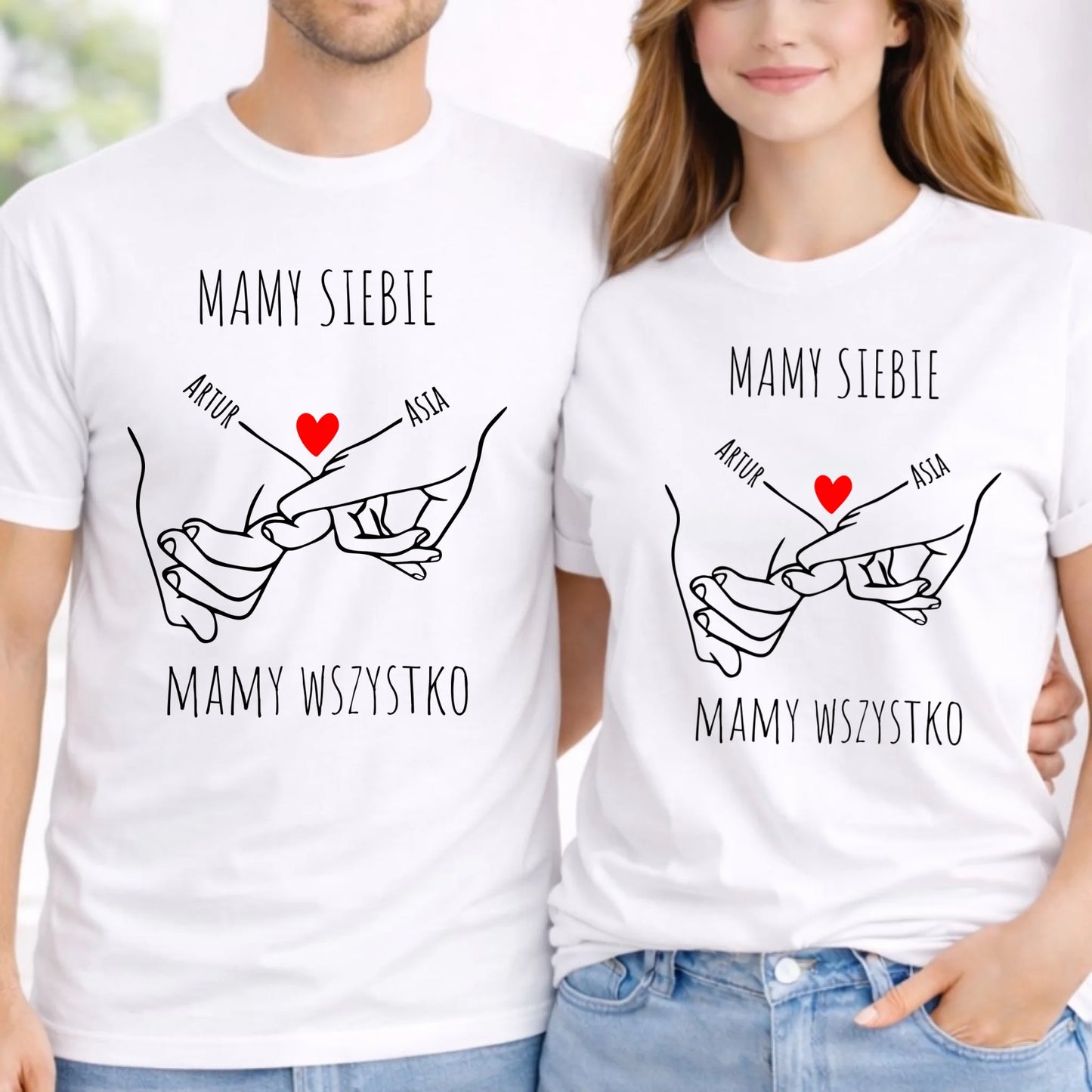 Zestaw koszulek dla par - Zaplecione ręce mamy siebie mamy wszystko - personalizowany W63 - StoryCups.pl