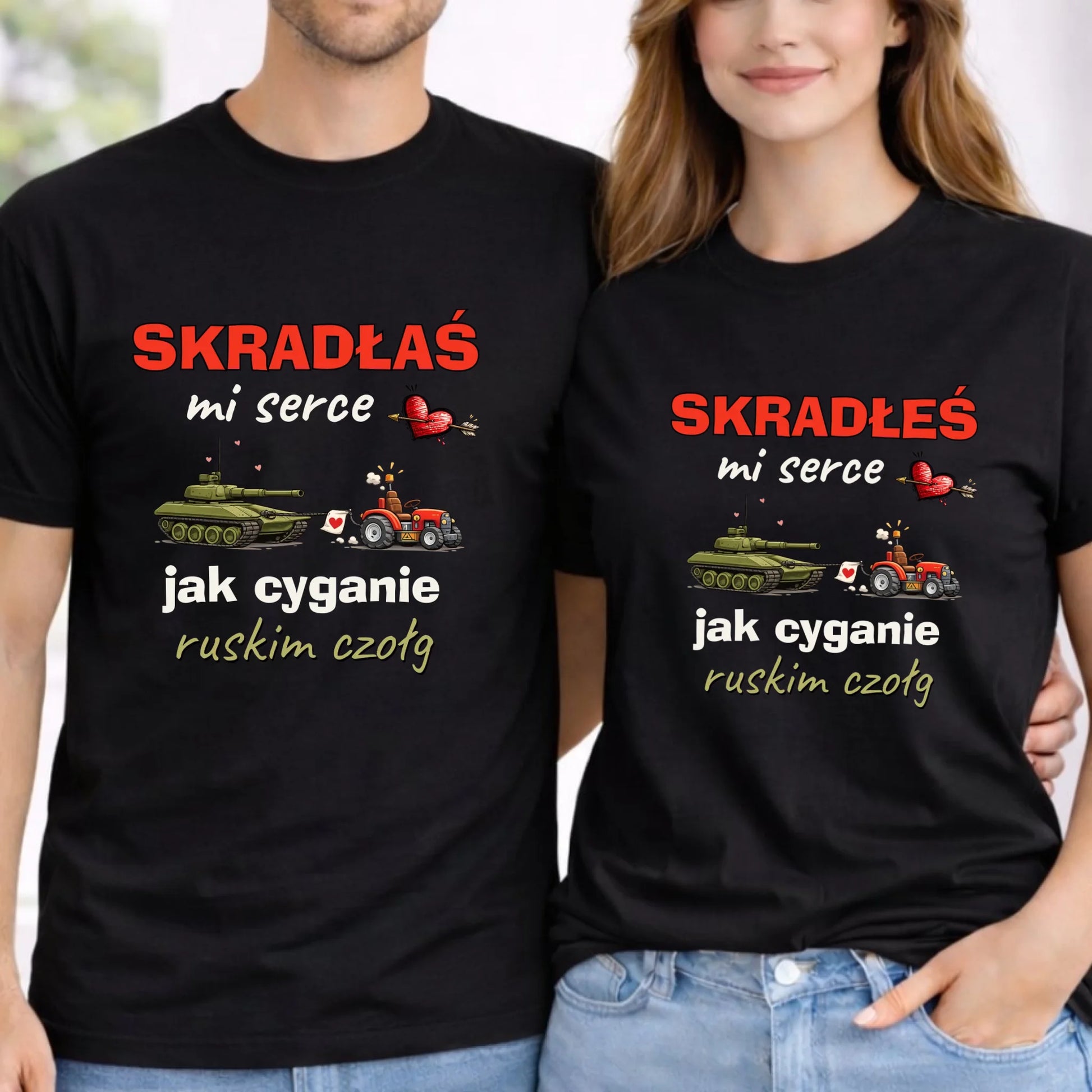 Zestaw koszulek dla par - Skradłeś/aś mi serce jak cyganie ruskim czołg W76 - StoryCups.pl