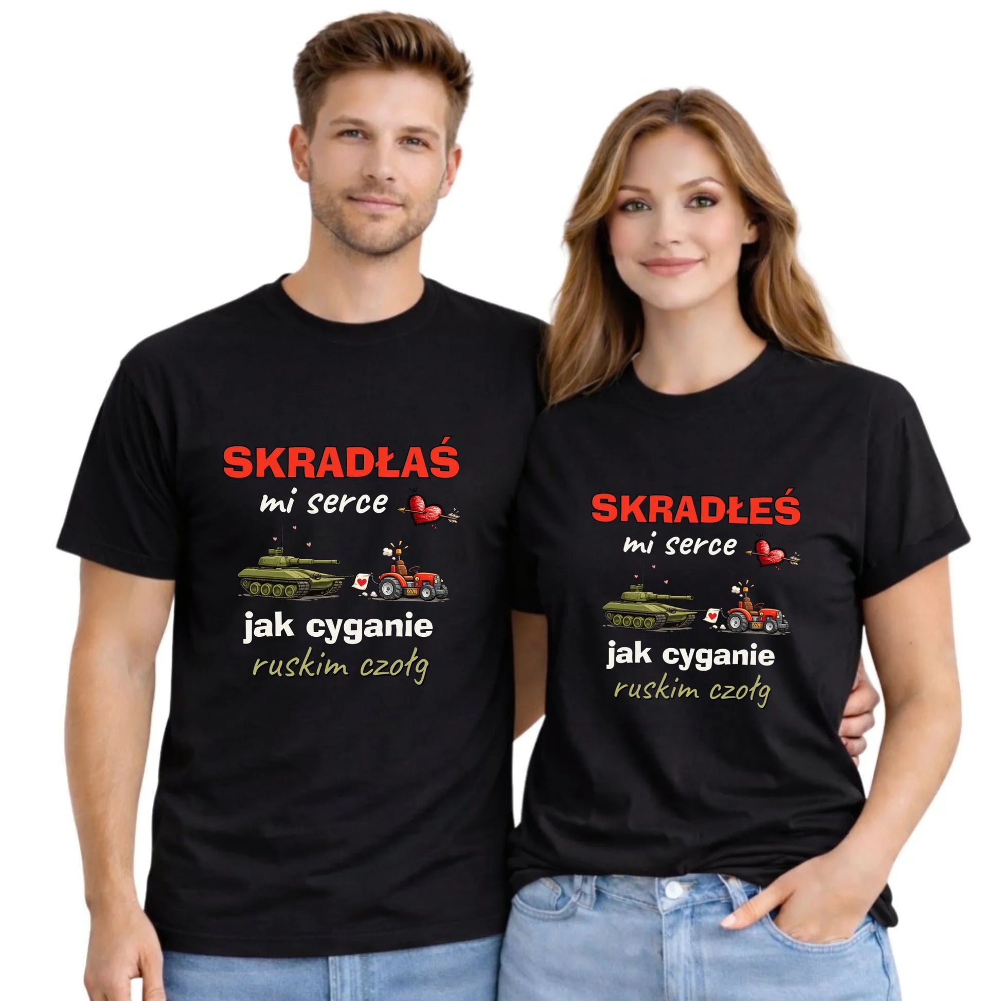 Zestaw koszulek dla par - Skradłeś/aś mi serce jak cyganie ruskim czołg W76 - StoryCups.pl