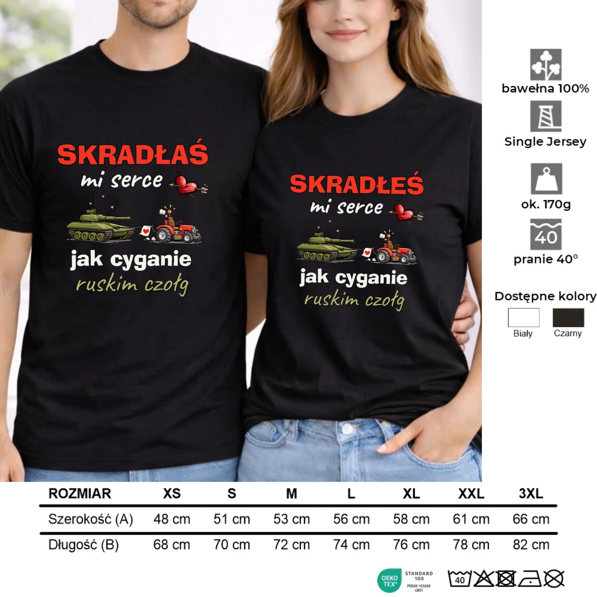 Zestaw koszulek dla par - Skradłeś/aś mi serce jak cyganie ruskim czołg W76 - StoryCups.pl