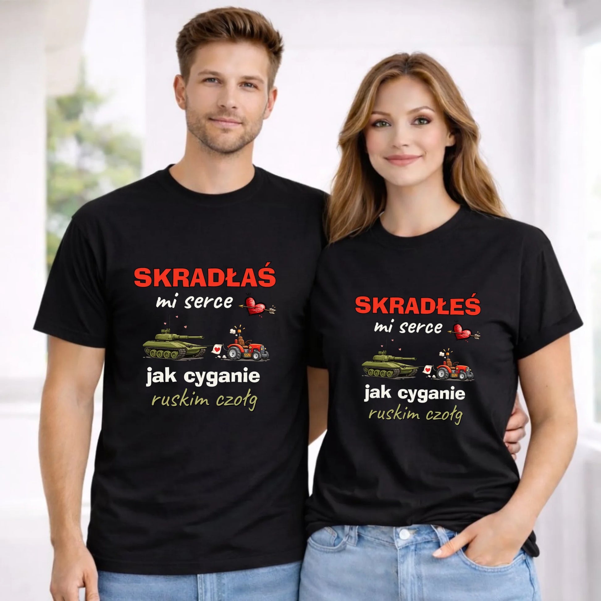 Zestaw koszulek dla par - Skradłeś/aś mi serce jak cyganie ruskim czołg W76 - StoryCups.pl