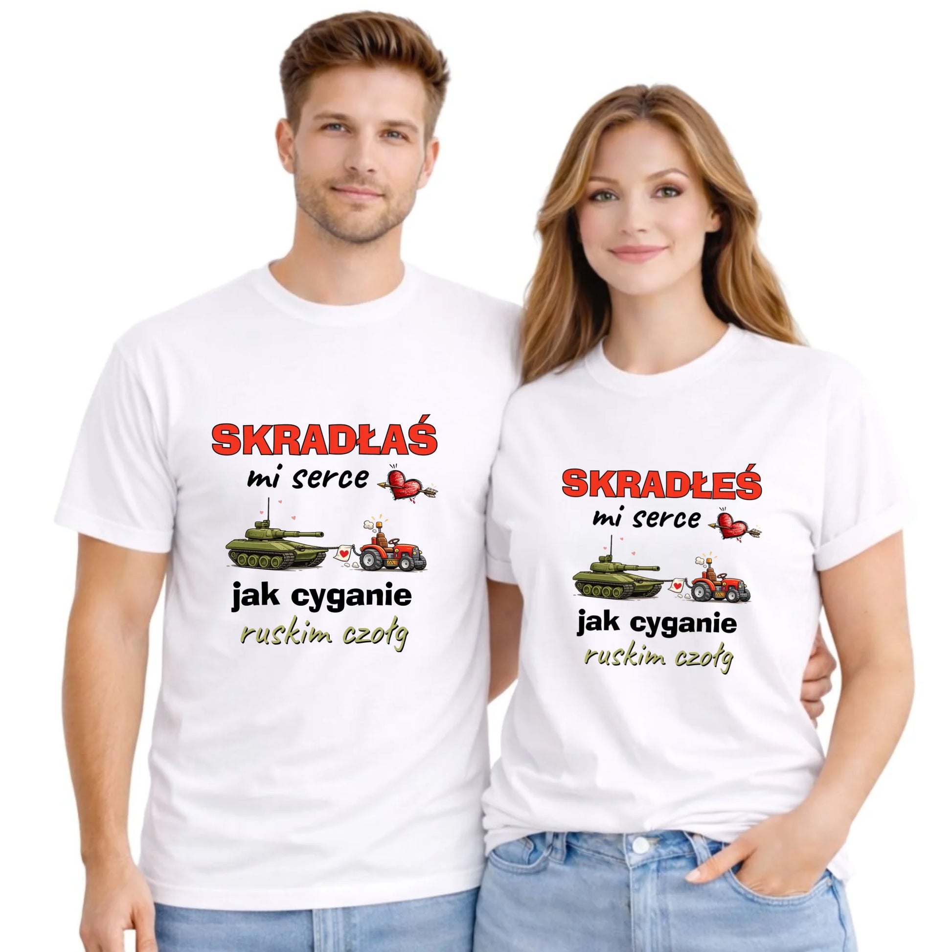 Zestaw koszulek dla par - Skradłeś/aś mi serce jak cyganie ruskim czołg W76 - StoryCups.pl