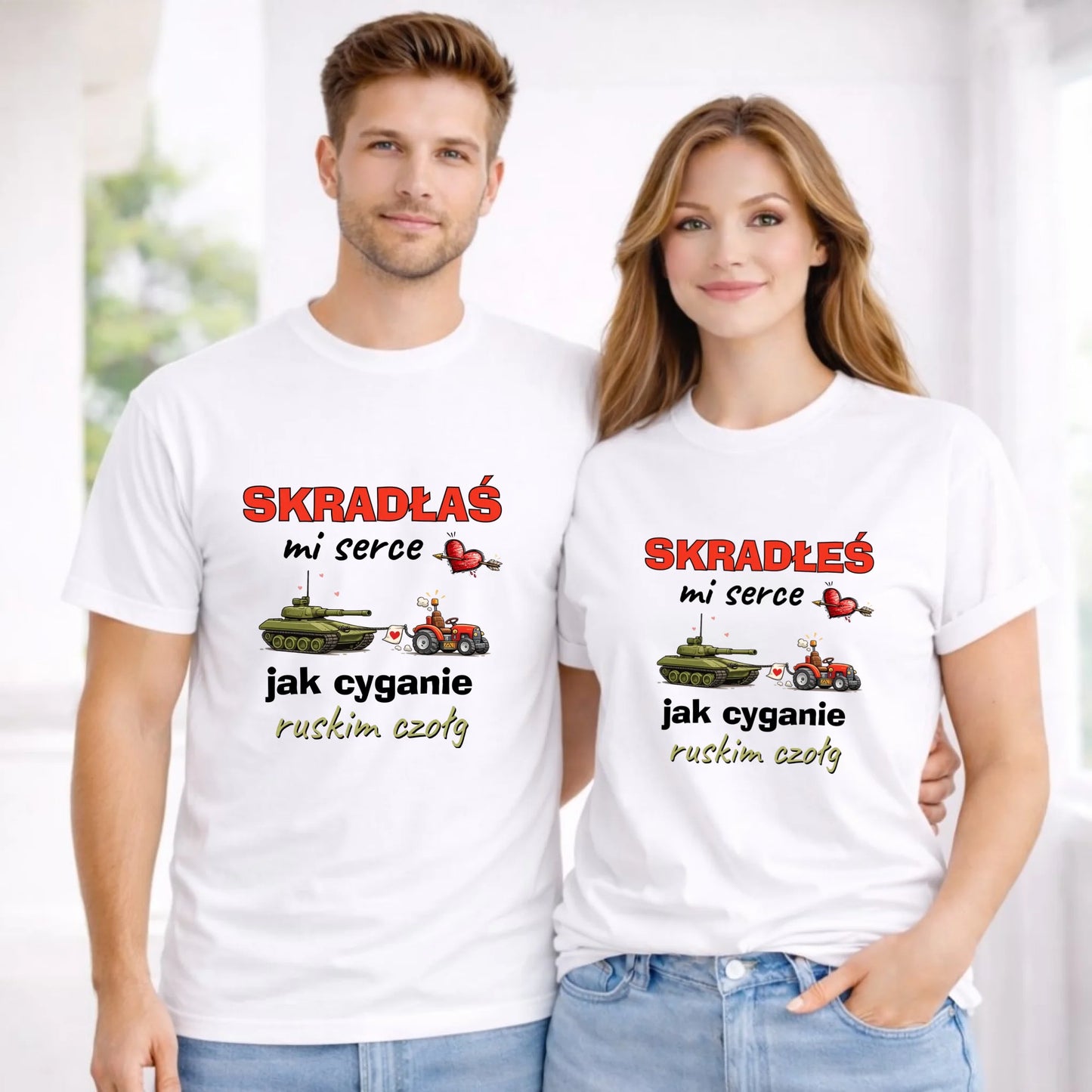 Zestaw koszulek dla par - Skradłeś/aś mi serce jak cyganie ruskim czołg W76 - StoryCups.pl