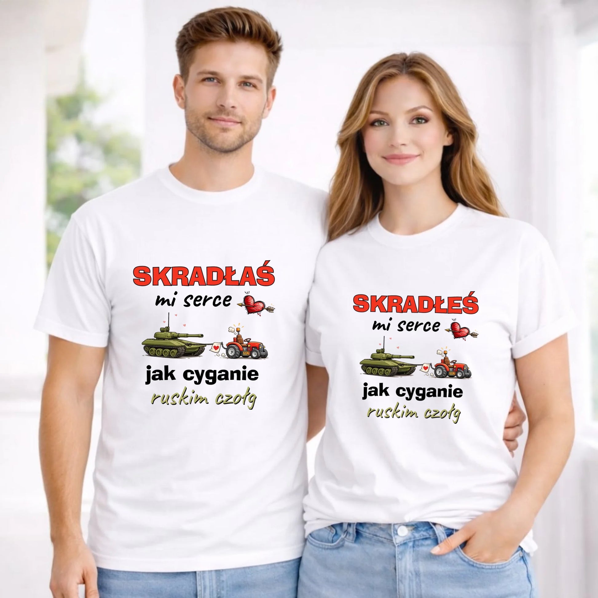 Zestaw koszulek dla par - Skradłeś/aś mi serce jak cyganie ruskim czołg W76 - StoryCups.pl