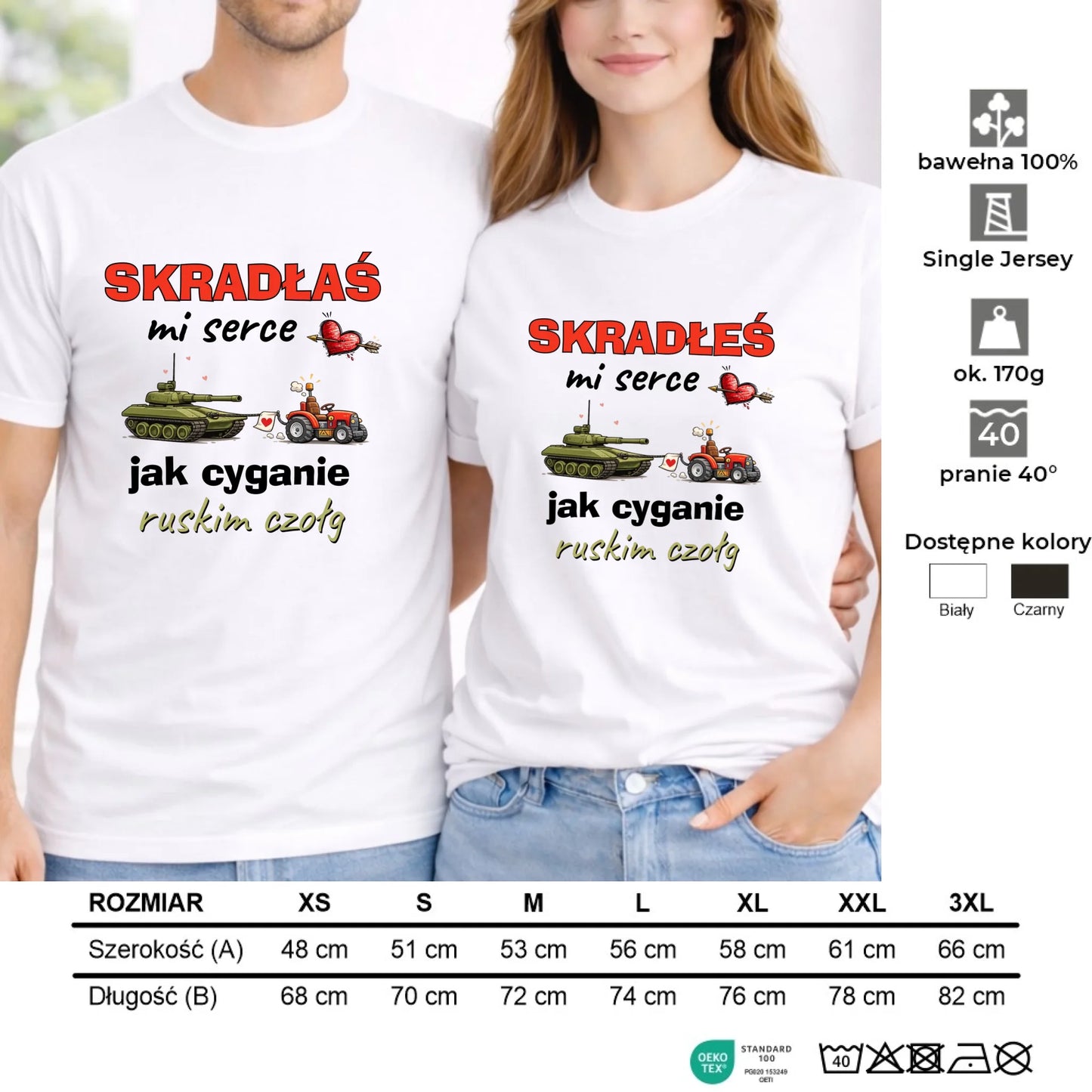 Zestaw koszulek dla par - Skradłeś/aś mi serce jak cyganie ruskim czołg W76 - StoryCups.pl