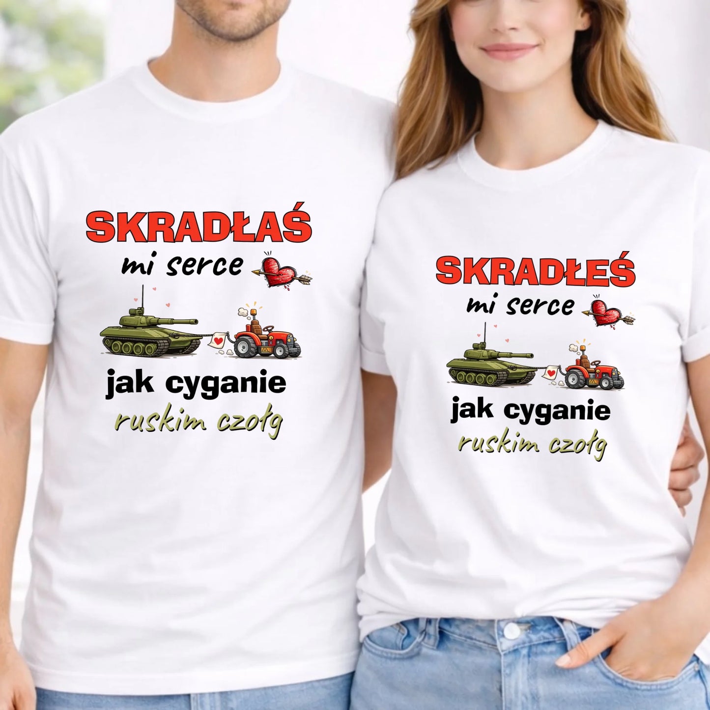 Zestaw koszulek dla par - Skradłeś/aś mi serce jak cyganie ruskim czołg W76 - StoryCups.pl