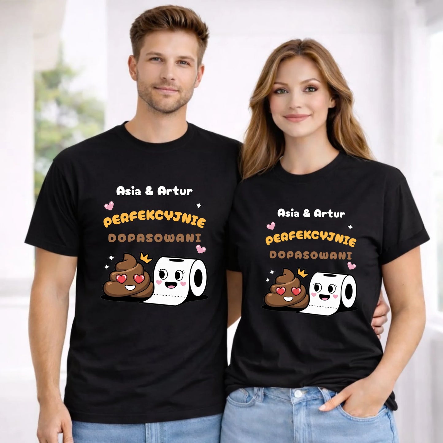 Zestaw koszulek dla par - Perfekcyjnie dopasowani - personalizowany W81 - StoryCups.pl