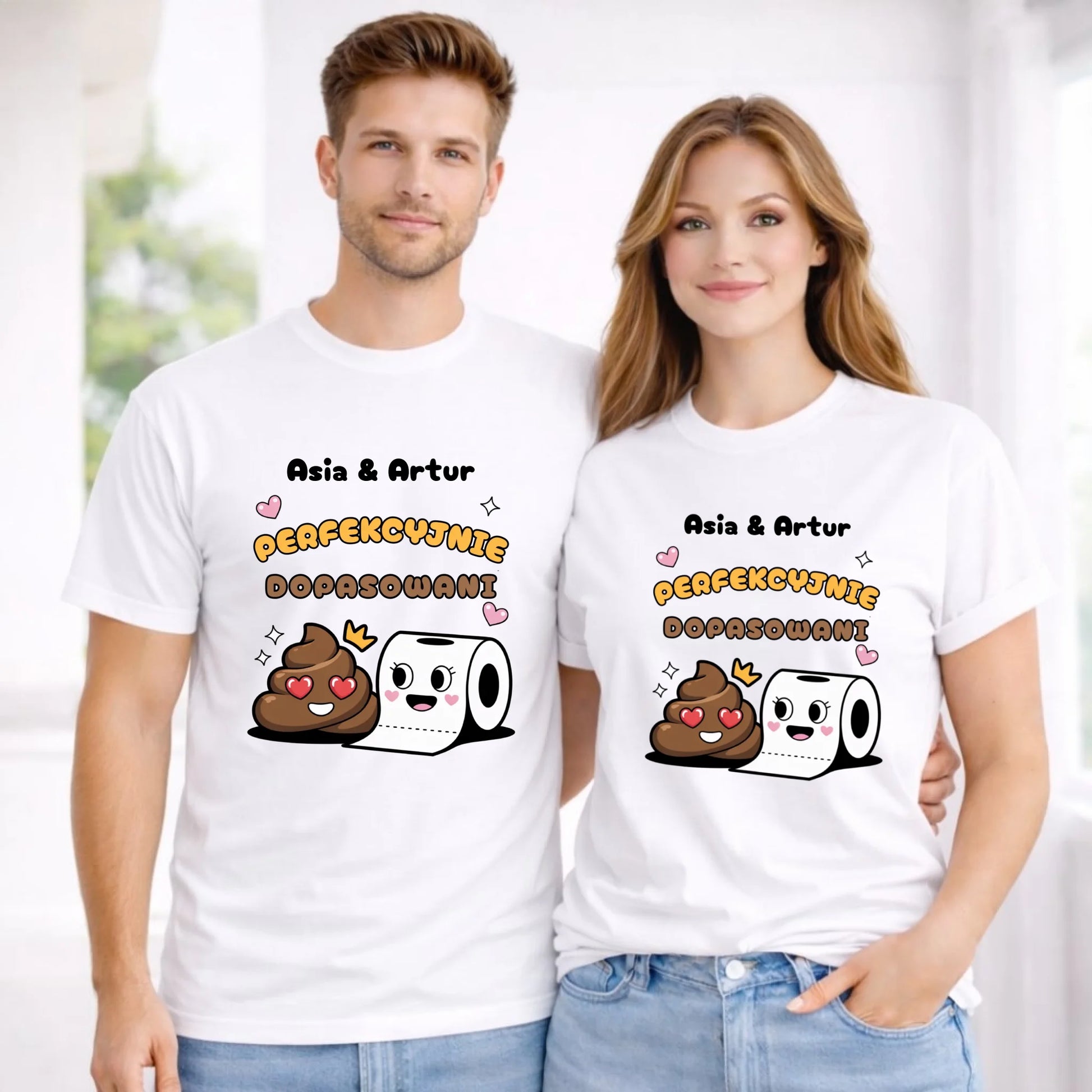 Zestaw koszulek dla par - Perfekcyjnie dopasowani - personalizowany W81 - StoryCups.pl