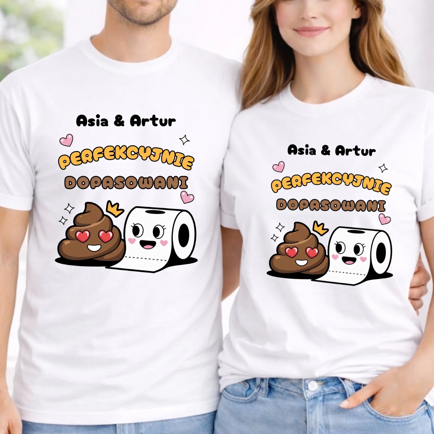 Zestaw koszulek dla par - Perfekcyjnie dopasowani - personalizowany W81 - StoryCups.pl