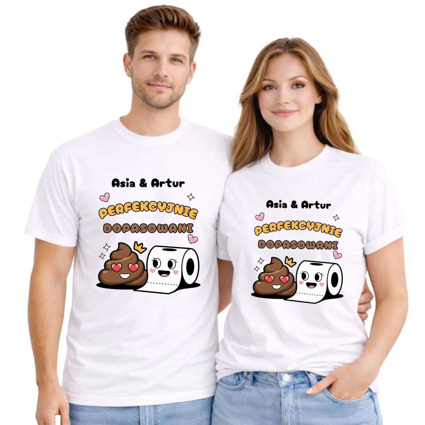Zestaw koszulek dla par - Perfekcyjnie dopasowani - personalizowany W81 - StoryCups.pl
