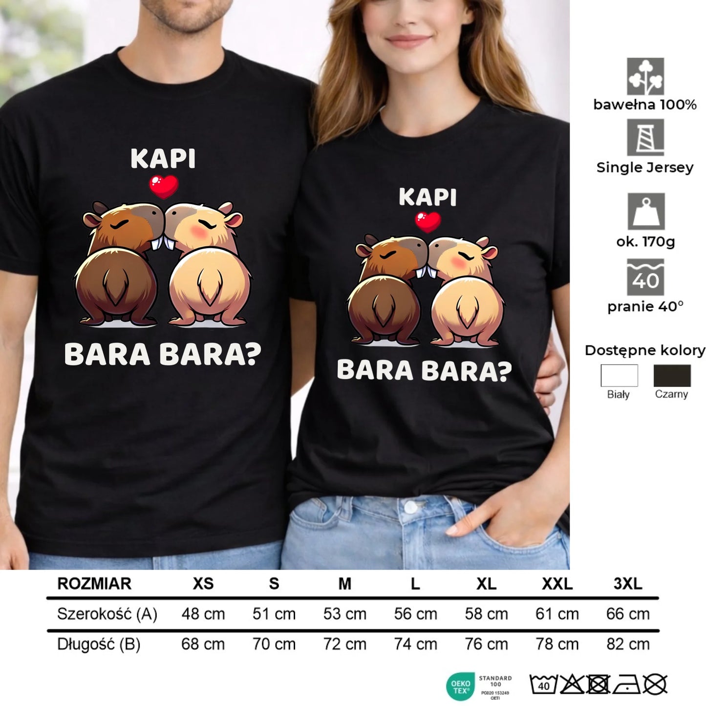 Zestaw koszulek dla par - Kapibara bara bara W86 - StoryCups.pl
