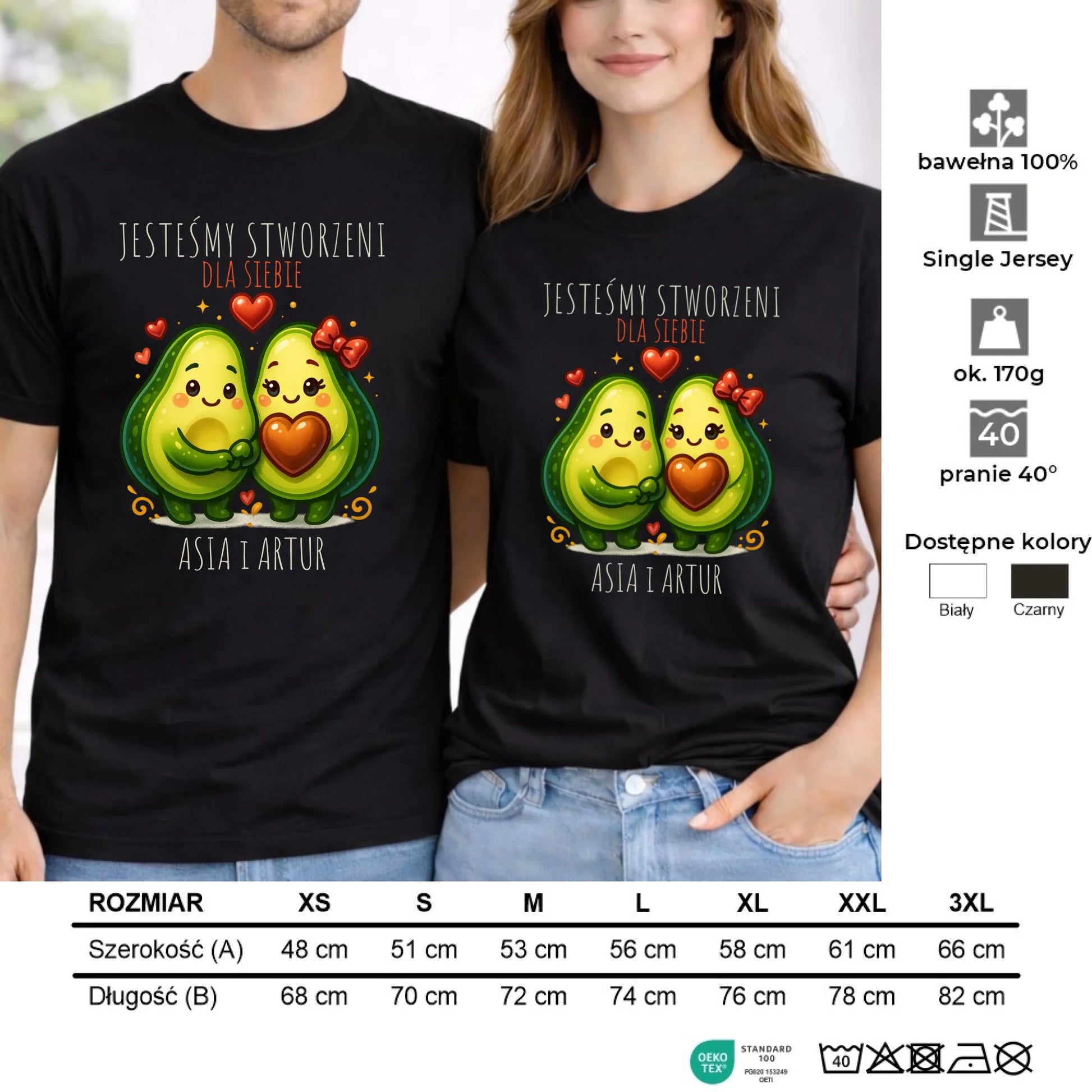 Zestaw koszulek dla par - Awokado Stworzeni dla siebie - personalizowany W91 - StoryCups.pl