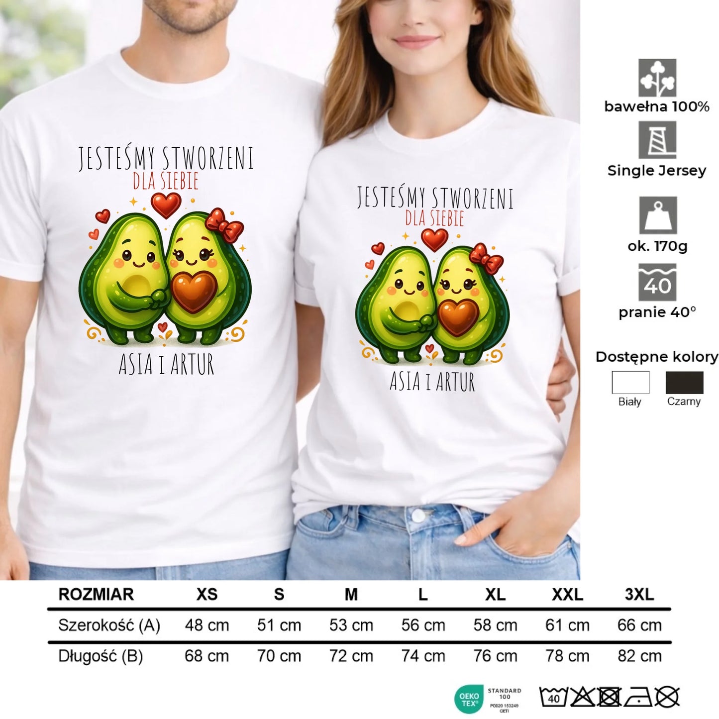 Zestaw koszulek dla par - Awokado Stworzeni dla siebie - personalizowany W91 - StoryCups.pl