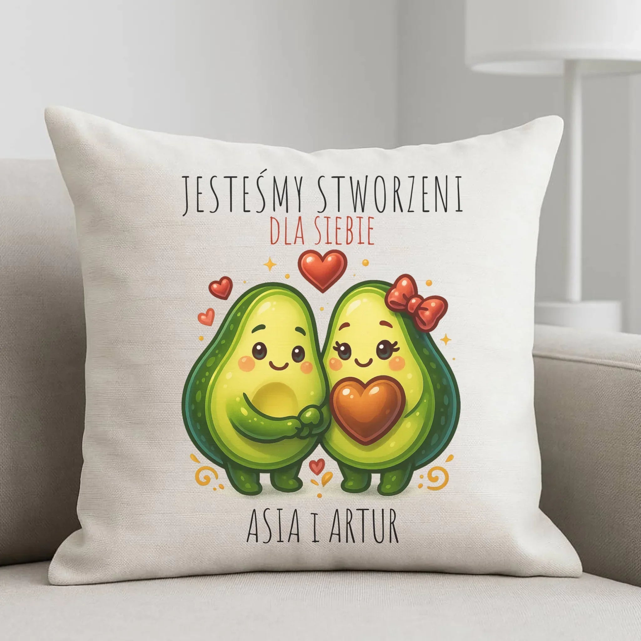 Poduszka dla par - Awokado Stworzeni dla siebie - personalizowana W91 - StoryCups.pl