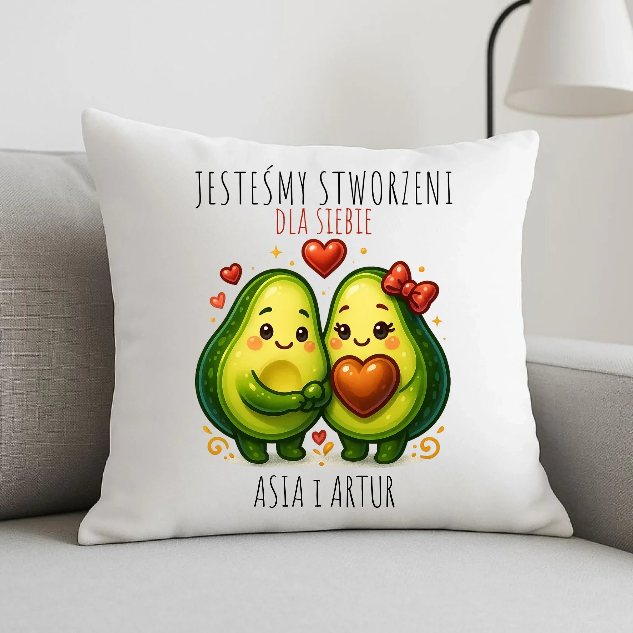 Poduszka dla par - Awokado Stworzeni dla siebie - personalizowana W91 - StoryCups.pl
