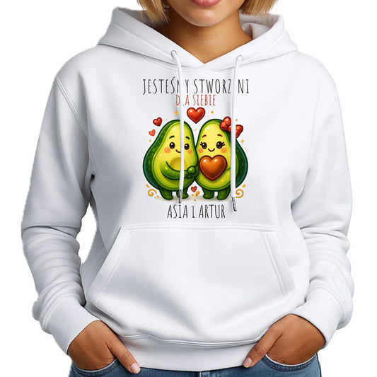 Bluza damska z kapturem - Awokado Stworzeni dla siebie - personalizowana W91 - StoryCups.pl